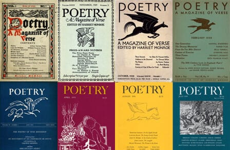 A grid of eight Poetry Magazine Covers over the years.