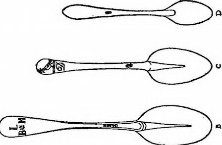 Illustration of three spoons of increasing size.