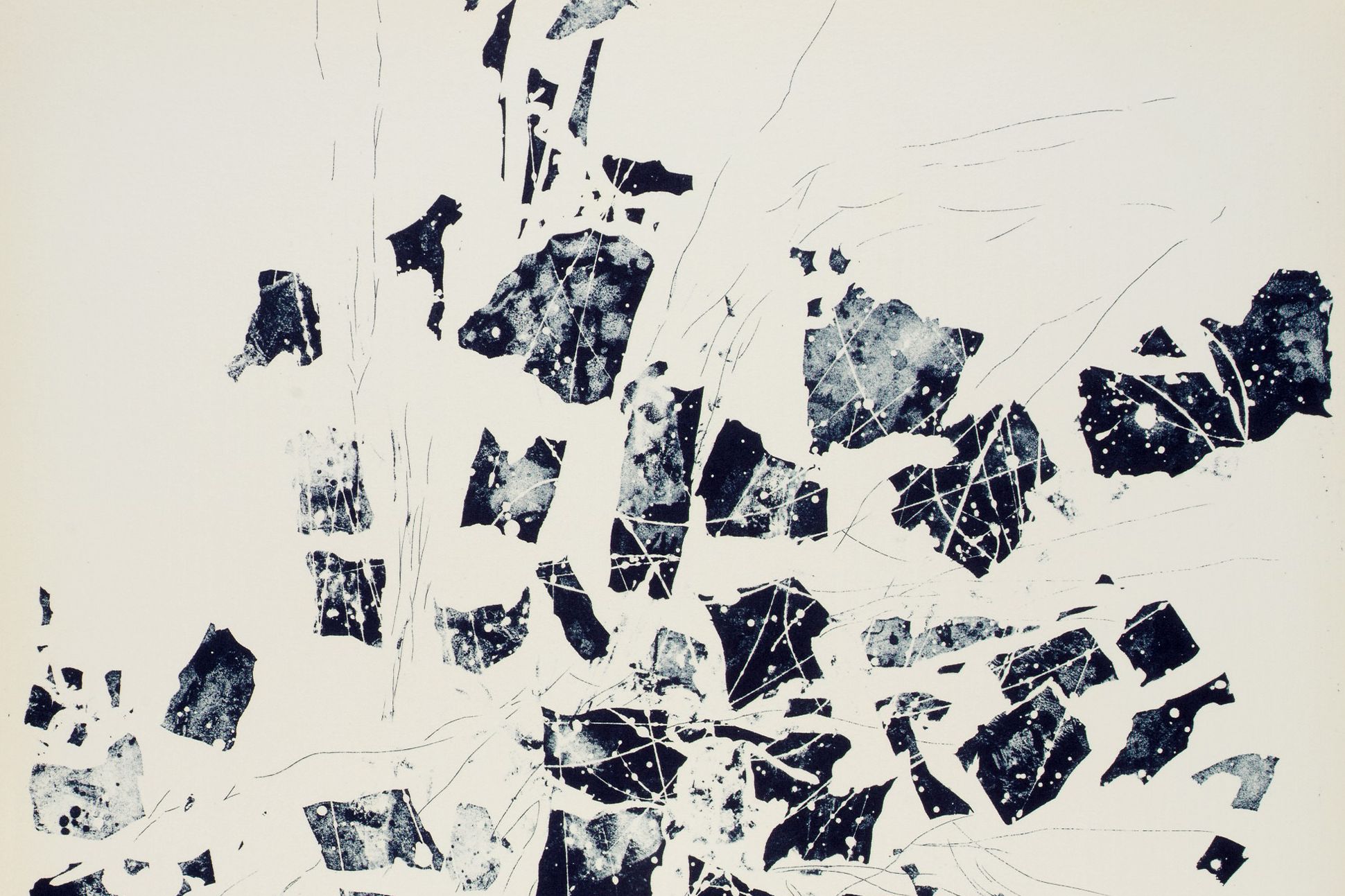 A cascade of blue mirror-like shards connected by fine lines.