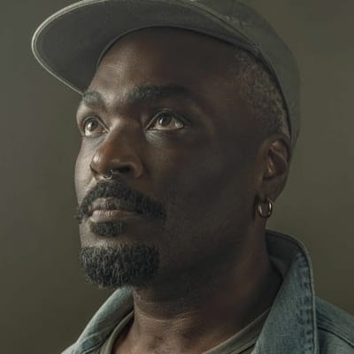 Roy Kinsey, a black man in a hat, looking away from the camera